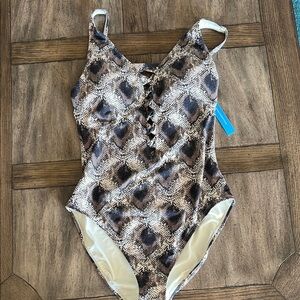 Bleu Rod Beattie Chic Snake Print Lace-Up Swimsuit